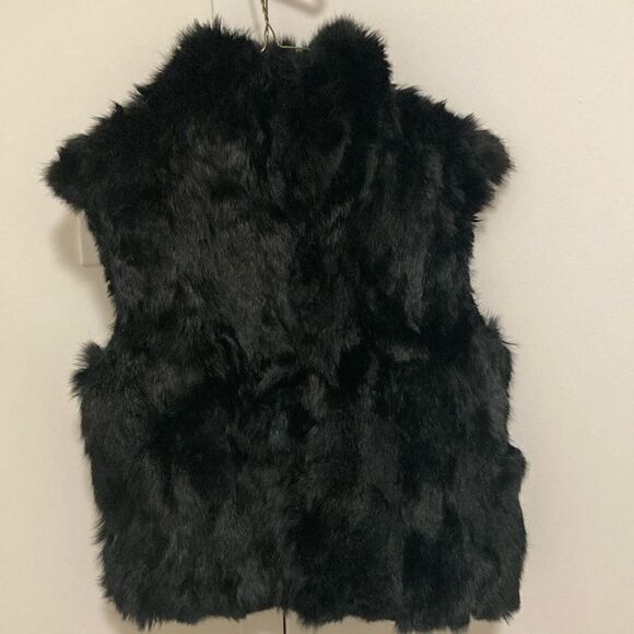 Adrienne Landau Genuine Rabbit & Lamb Black Vest with Leather Back. Size Small. - Picture 1 of 7